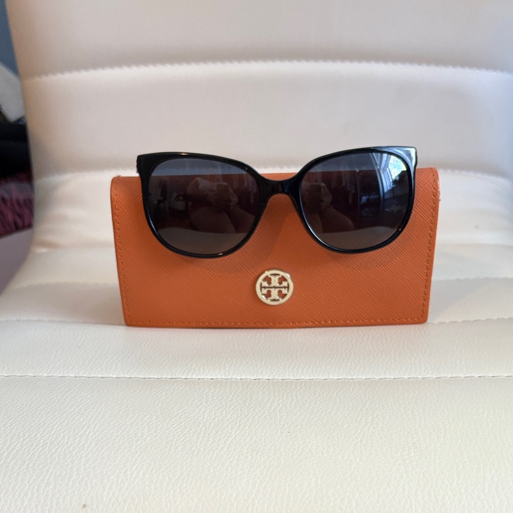 Tory Burch Black Sunglasses with Bold Orange Case